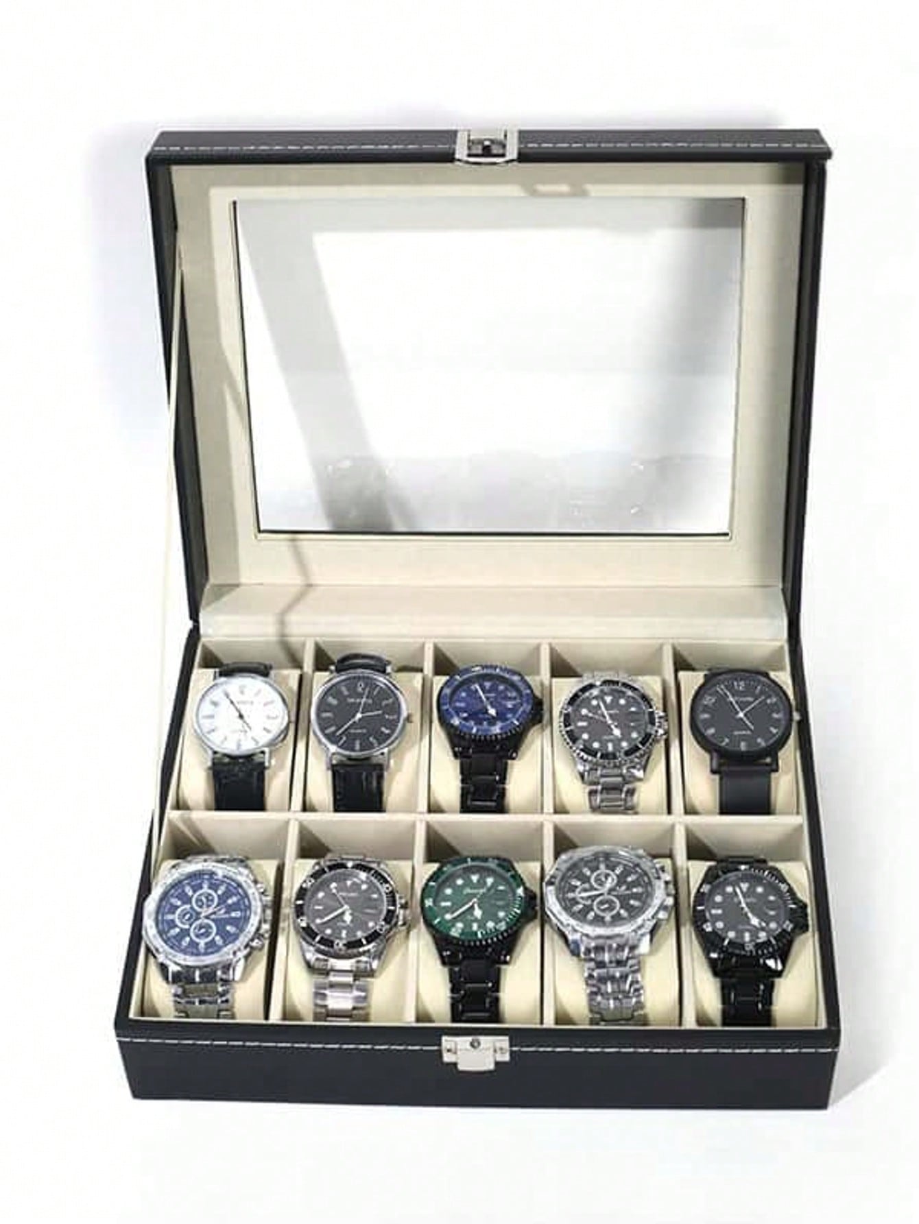 Token Tray Organizer - Leder-Uhrenbox mit Schloss, Große Uhren-Vitrine, Hochwertiger