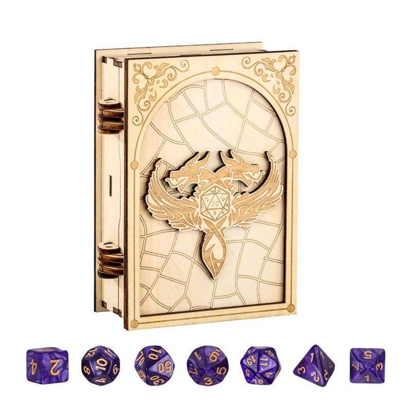 Board Game Roleplay - Dropship-7-teiliges Set Kunststoff-Polyeder-Würfel-Aufbewahrungsbox Holz-Würfelbehälter für Tischspiele