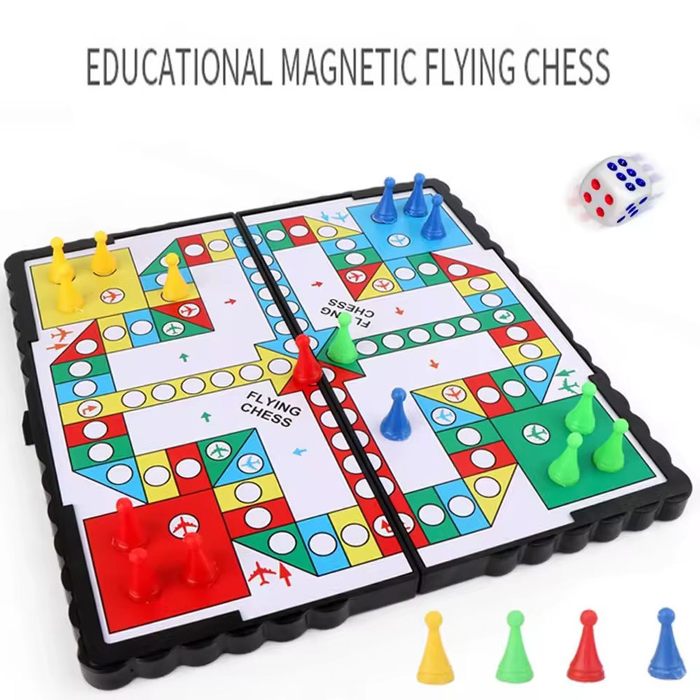 Board Game Ludo - Faltbares magnetisches Flugschach-Set, Krabbelmatte, tragbares Brettspiel